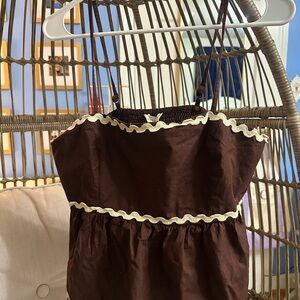 Brown and Cream Women's Top